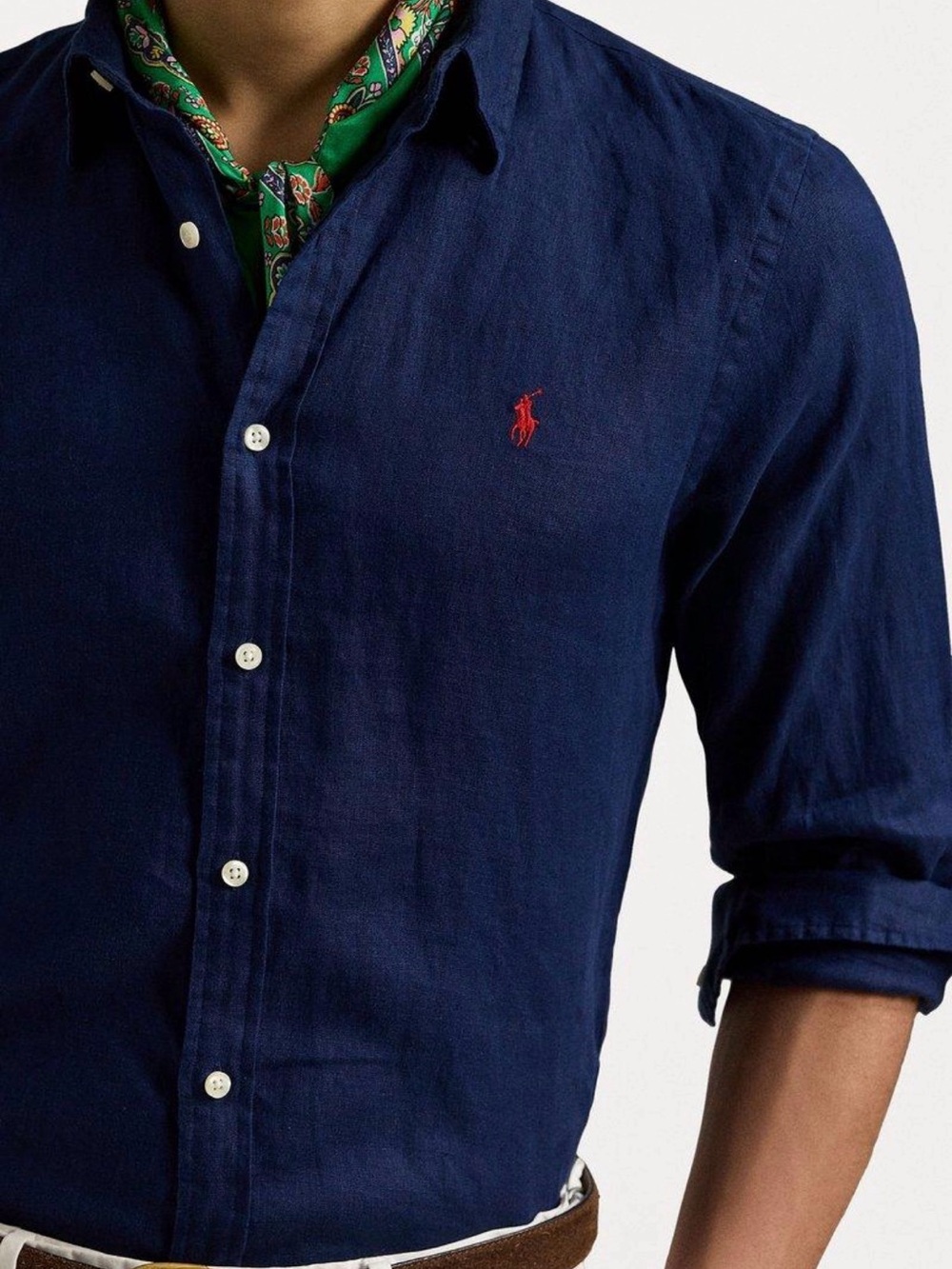 Polo Ralph Lauren Slim Fit 100% Linen Shirt Navy Blue Red Pony Men’s S